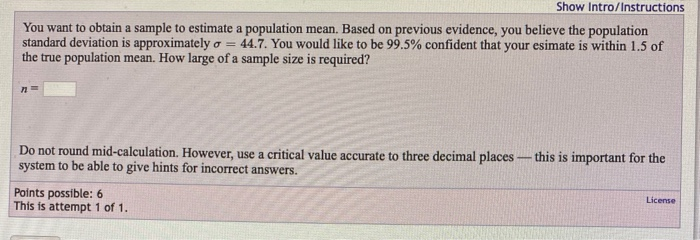 Solved Show Intro/Instructions You want to obtain a sample | Chegg.com