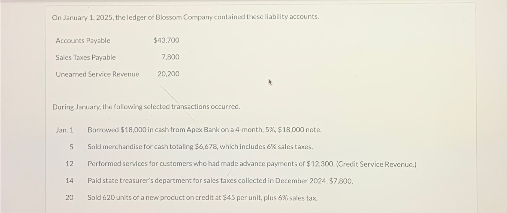 Solved On January 1, 2025, ﻿the ledger of Blossom Company | Chegg.com