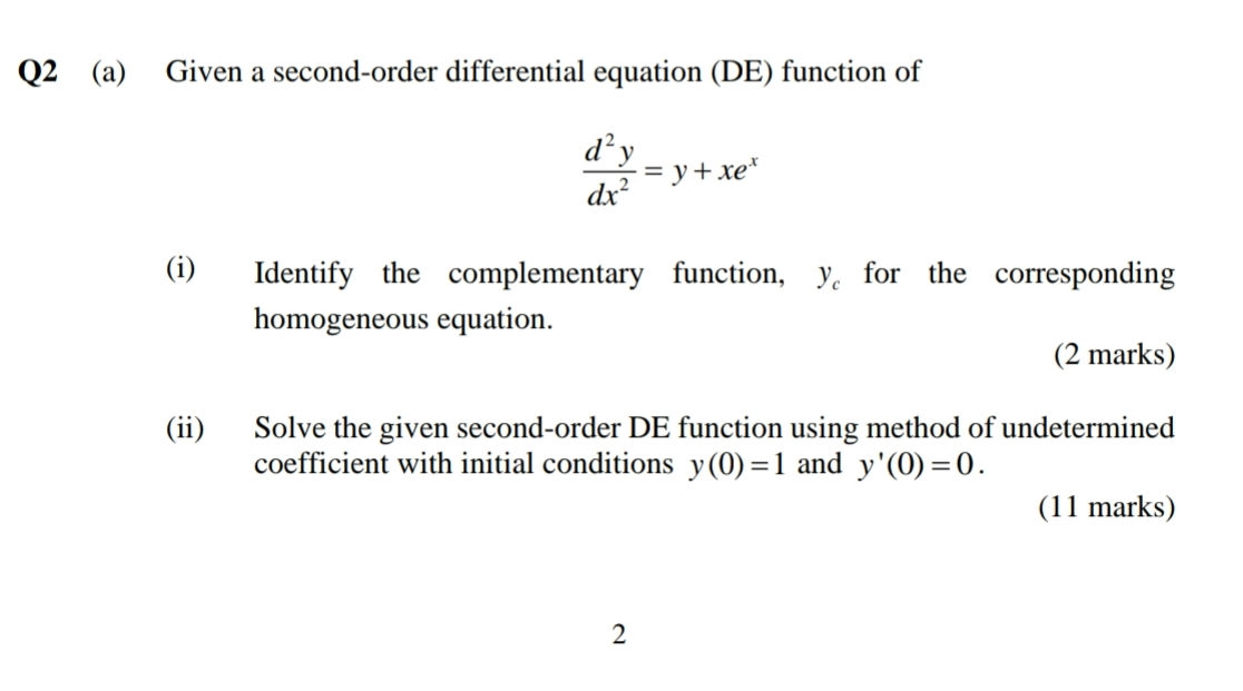 Solved Q2 (a) ﻿Given a second-order differential equation | Chegg.com