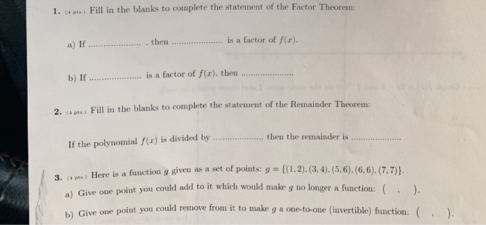 Solved 1. Fill in the blanks to complete the statement of | Chegg.com