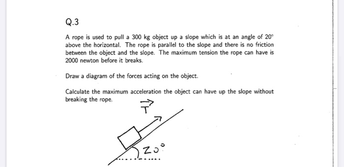 Solved Q.3 A rope is used to pull a 300 kg object up a slope | Chegg.com