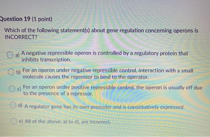 Solved Question 19 (1 Point) Which Of The Following | Chegg.com