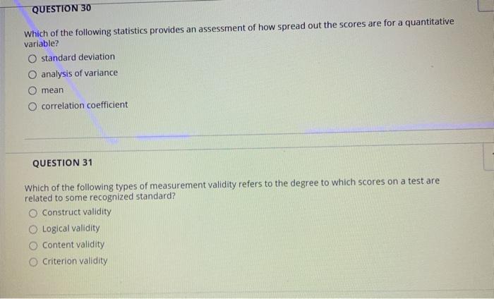 Solved QUESTION 30 Which Of The Following Statistics | Chegg.com