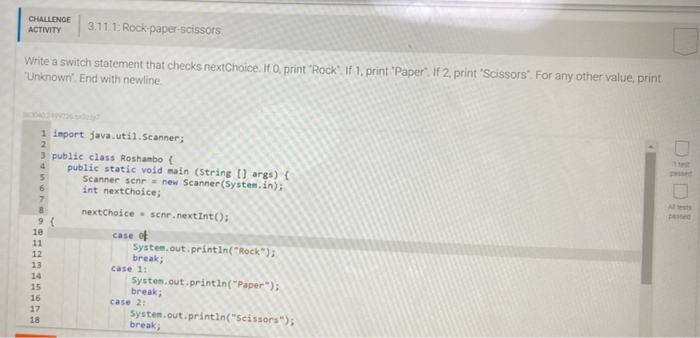 Solved CHALLENGE ACTIVITY 3.11.1 Rock-paper-scissors. Write | Chegg.com