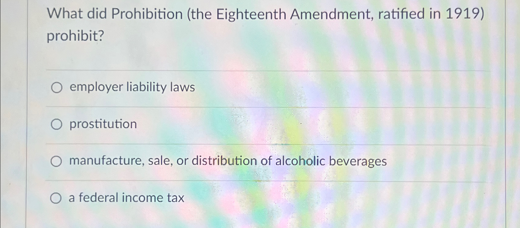 Solved What Did Prohibition (the Eighteenth Amendment, | Chegg.com