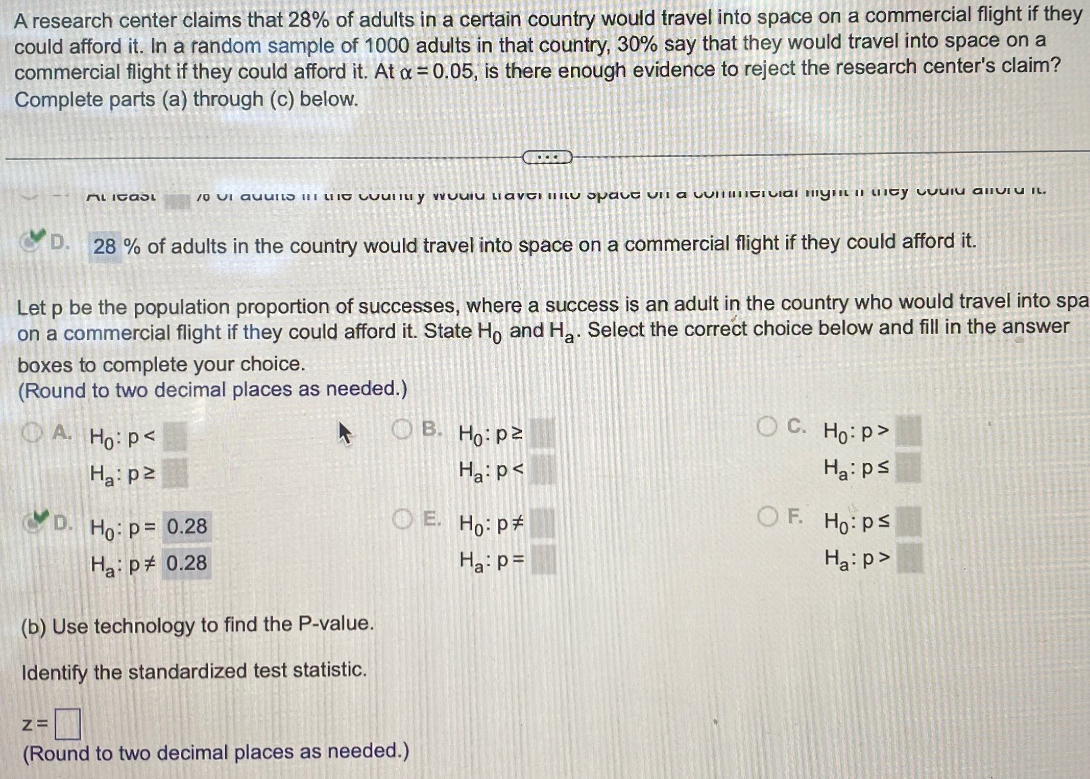 Solved I need the answer for z= ﻿and for p value= ﻿ ASAP | Chegg.com