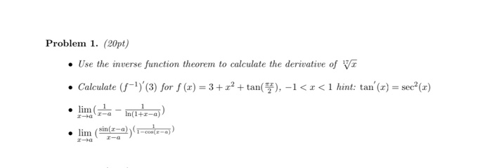 Solved Problem 1. (20pt) . Use the inverse function theorem | Chegg.com