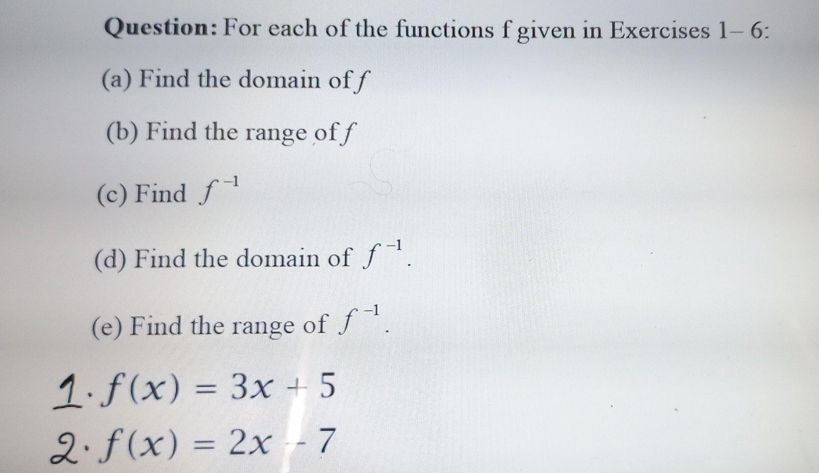 Solved (c) Find ƒ¹ Question: For each of the functions f | Chegg.com