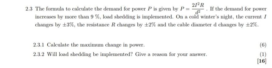 Solved 212R 2.3 The formula to calculate the demand for | Chegg.com