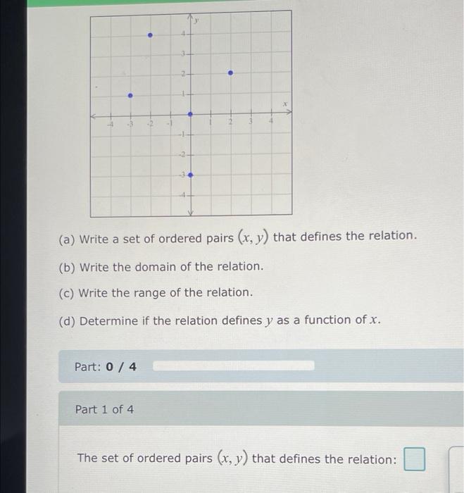 Solved 1 1 (a) Write a set of ordered pairs (x, y) that