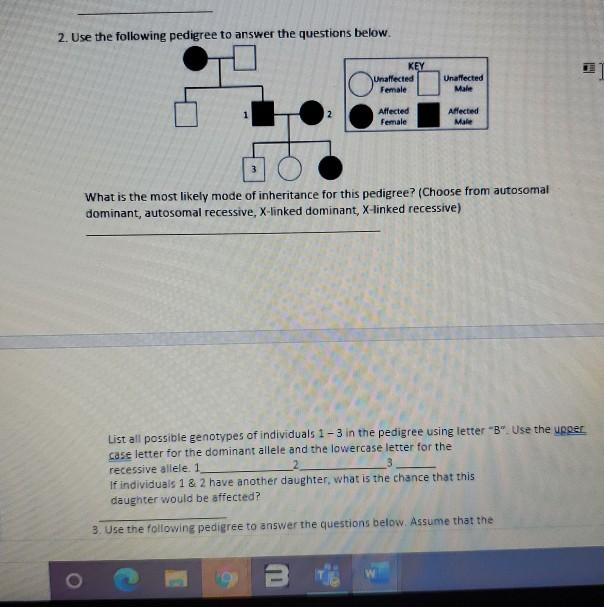 Solved 2. Use the following pedigree to answer the questions | Chegg.com