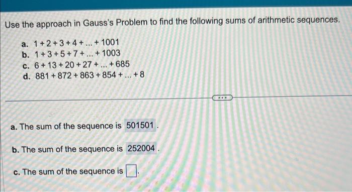 Solved Use The Approach In Gauss's Problem To Find The | Chegg.com