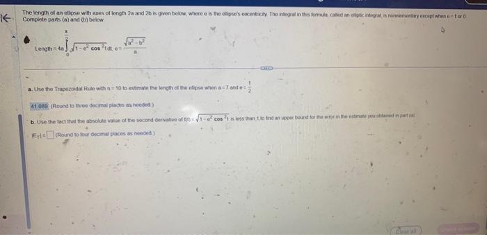 Solved Length =4a∫03π1−e2cos2tdte=aa2−b2 a. Use the | Chegg.com