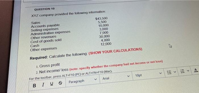 Solved QUESTION 10 XYZ company provided the following | Chegg.com