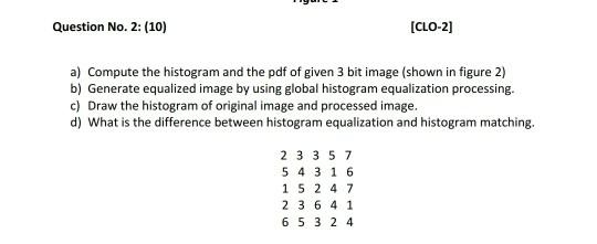 Question No. 2: (10) [CLO-2] a) Compute the histogram | Chegg.com