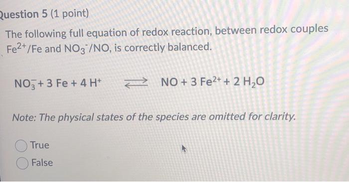 Solved Question 5 (1 point) The following full equation of | Chegg.com