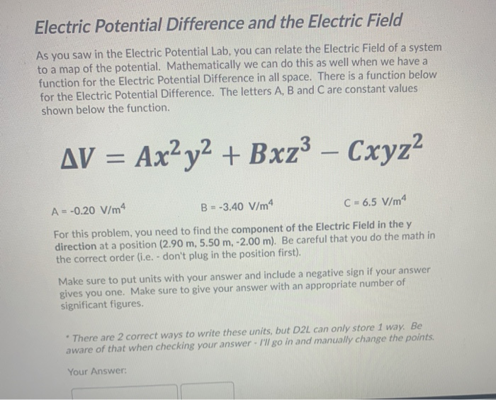 Solved Electric Potential Difference and the Electric Field | Chegg.com