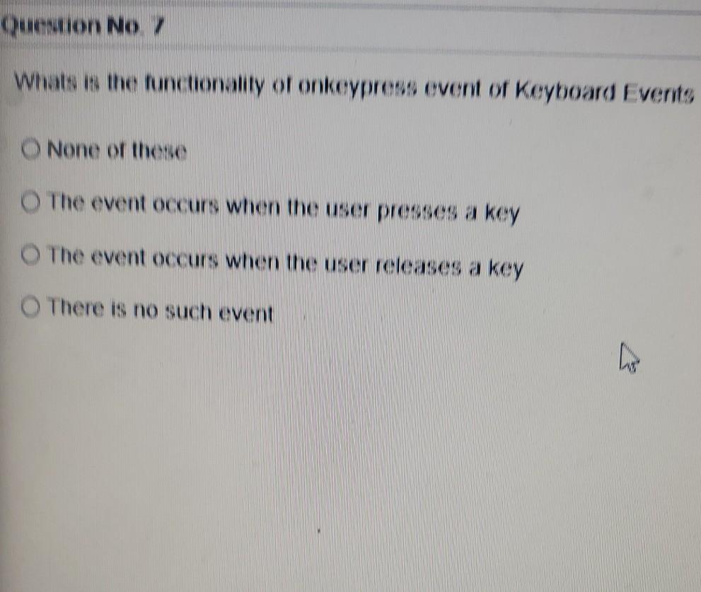 Solved Question No Whats is the functionality of onkeypress | Chegg.com