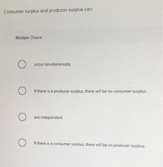 Solved Consumer surplus and producer surplus can: Multiple | Chegg.com