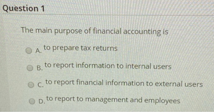 Solved Question 1 The Main Purpose Of Financial Accounting | Chegg.com