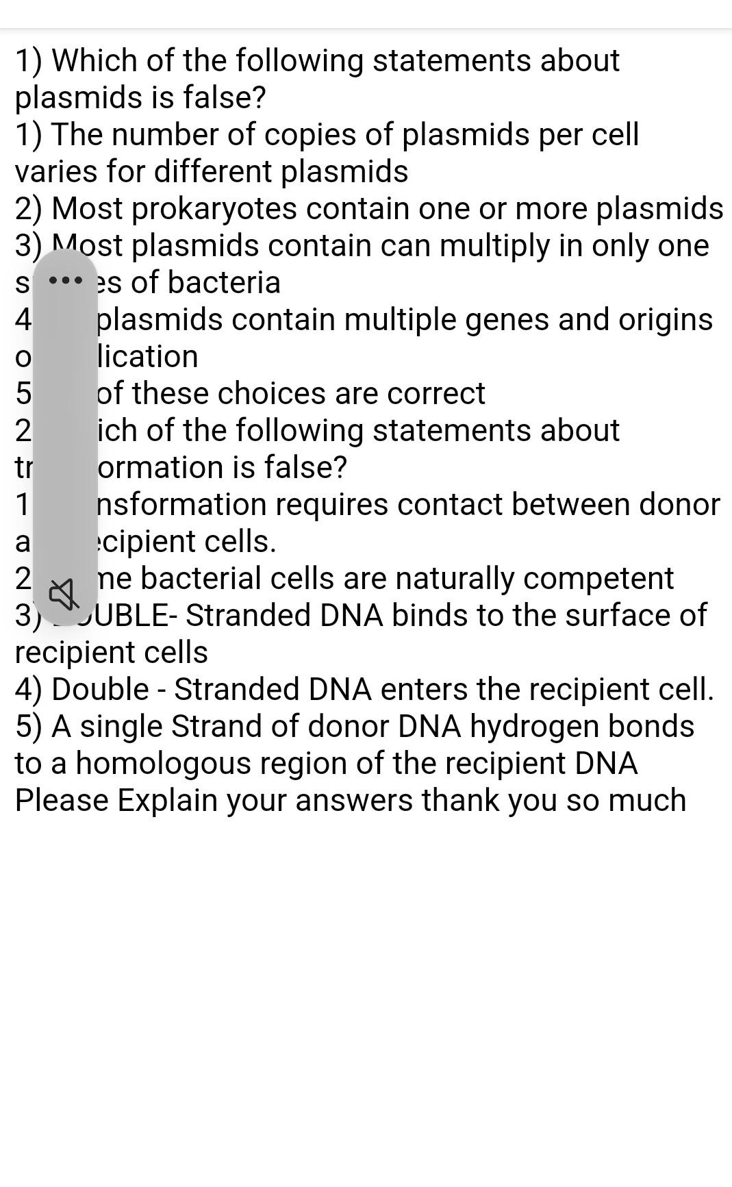 Solved 1) Which of the following statements about plasmids | Chegg.com