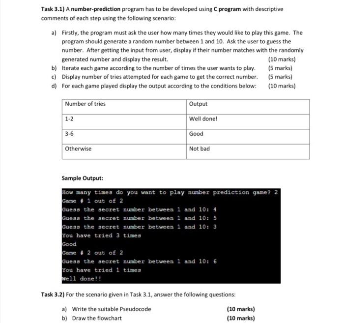 Solved Task 3.1) A number-prediction program has to be | Chegg.com