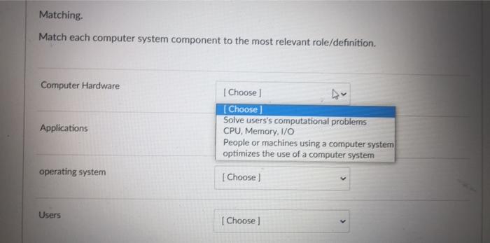 Solved Matching. Match each computer system component to the | Chegg.com