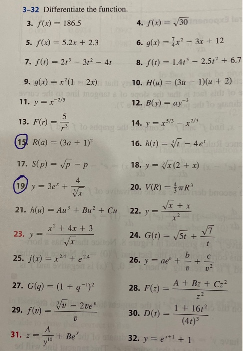 Solved 3 32 Differentiate The Function 3 F X 186 5 4 Chegg Com