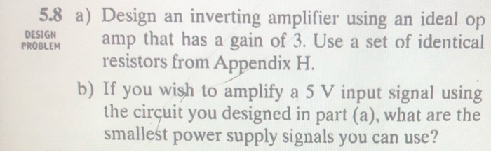 Solved 5.8 a) Design an inverting amplifier using an ideal | Chegg.com