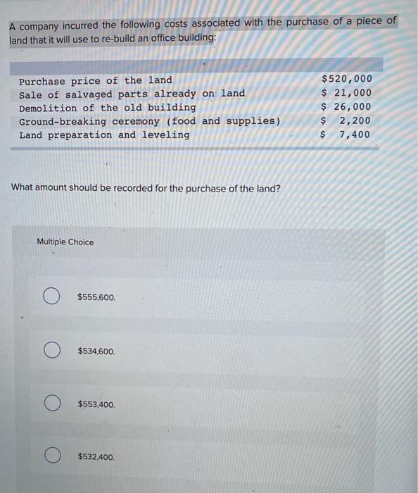 Solved A company incurred the following costs associated