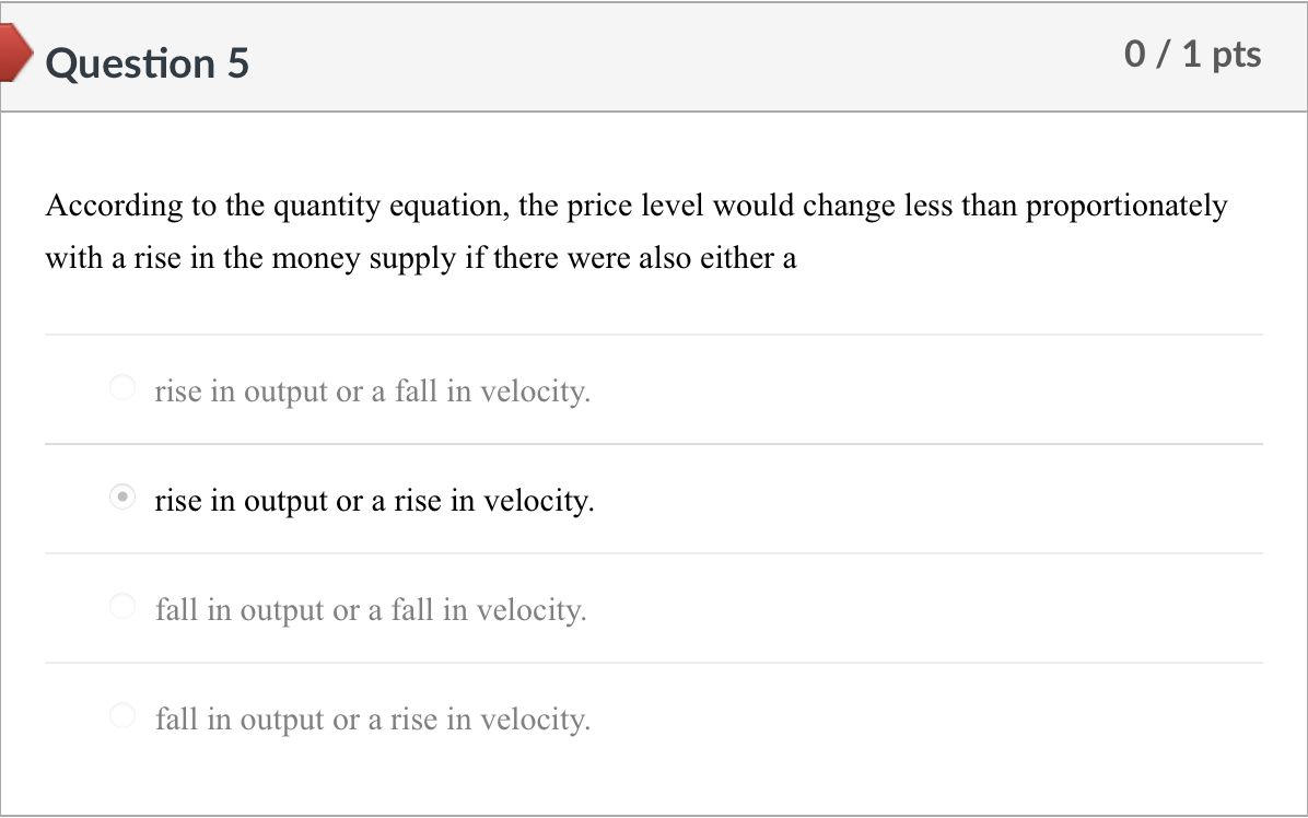 Fall In Output Example Solved Question 5According to the quantity equation, the | Chegg.com