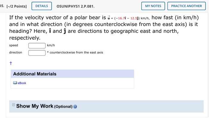 Solved 15 12 Points Details Osuniphys1 2 P 081 My No Chegg Com