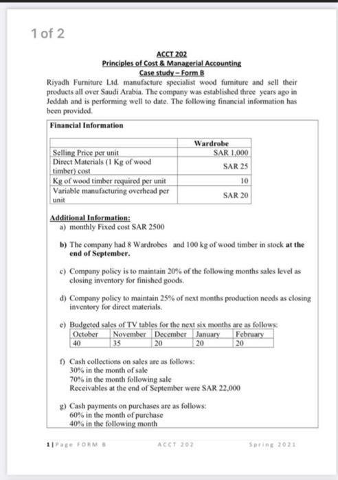 Solved 1 of 2 ACCT 202 Principles of Cost & Managerial | Chegg.com