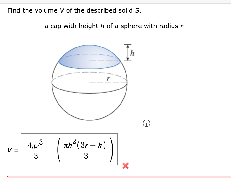 Solved Find The Volume V ﻿of The Described Solid S.a Cap 