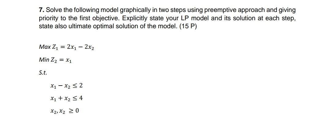 Solved 7. Solve the following model graphically in two steps | Chegg.com