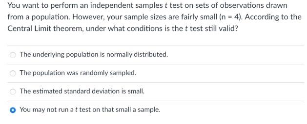 Solved You want to perform an independent samples t test on | Chegg.com
