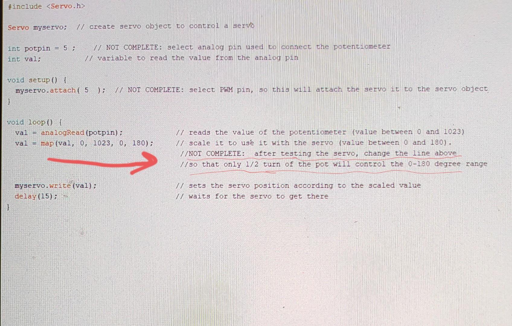 Solved include Servo myservo; // create servo object to