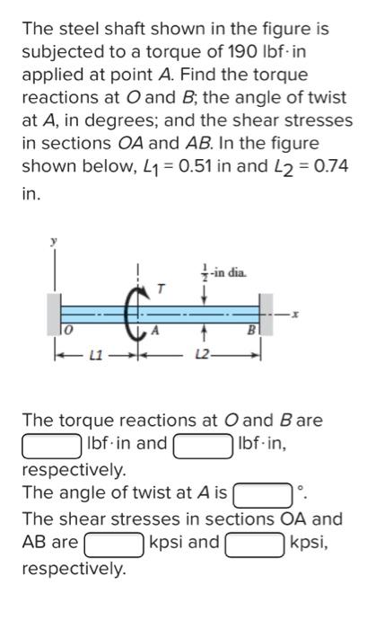 Solved The steel shaft shown in the figure is subjected to a | Chegg.com