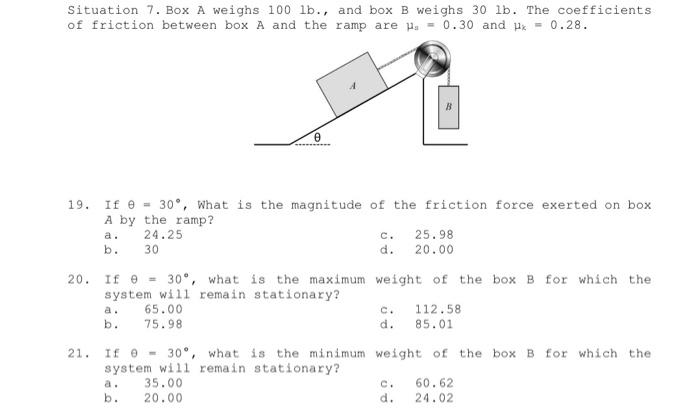 Solved Situation 7 . Box A Weighs 100lb, And Box B Weighs | Chegg.com