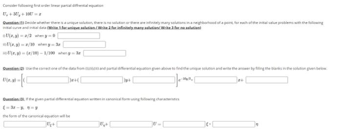 Solved Consider following first order linear partial | Chegg.com