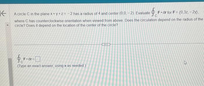 Solved A circle C in the plane x+y+z=−2 has a radius of 4 | Chegg.com