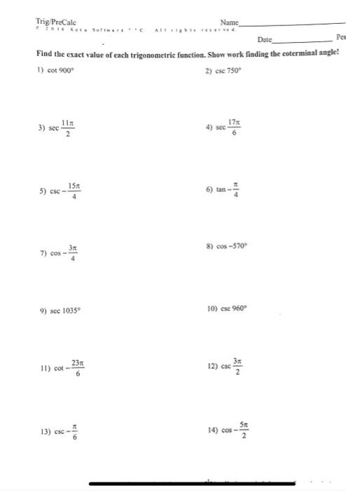 Solved 3 Sec211π 4 Sec617π 5 Csc−415π 6 Tan−4π 7 0238