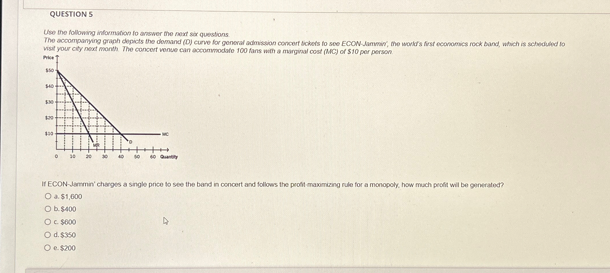 Solved QUESTION 5Use the following information to answer the | Chegg.com