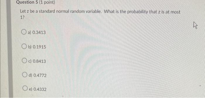 Solved Question 4 (1 point) Suppose x is a normal random | Chegg.com