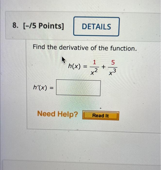 Solved 5 Points Find The Derivative Of The Function 0238