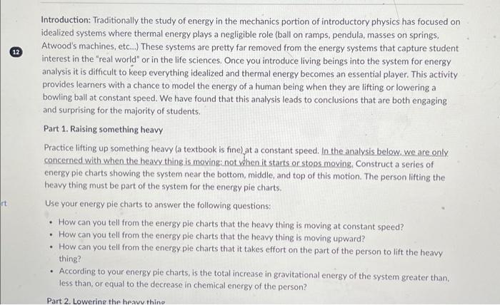 Solved Introduction: Traditionally the study of energy in | Chegg.com