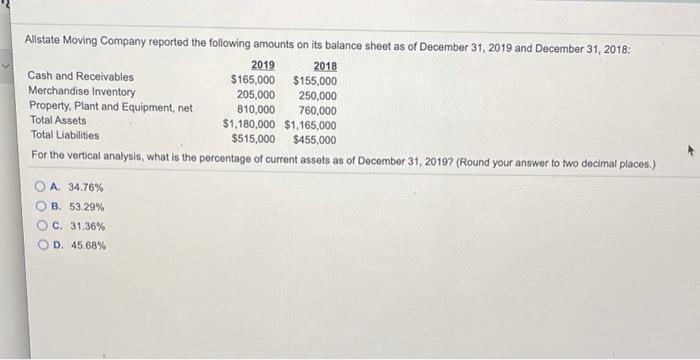 Solved Allstate Moving Company reported the following | Chegg.com