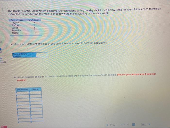 Solved The Quality Control Department employs five | Chegg.com
