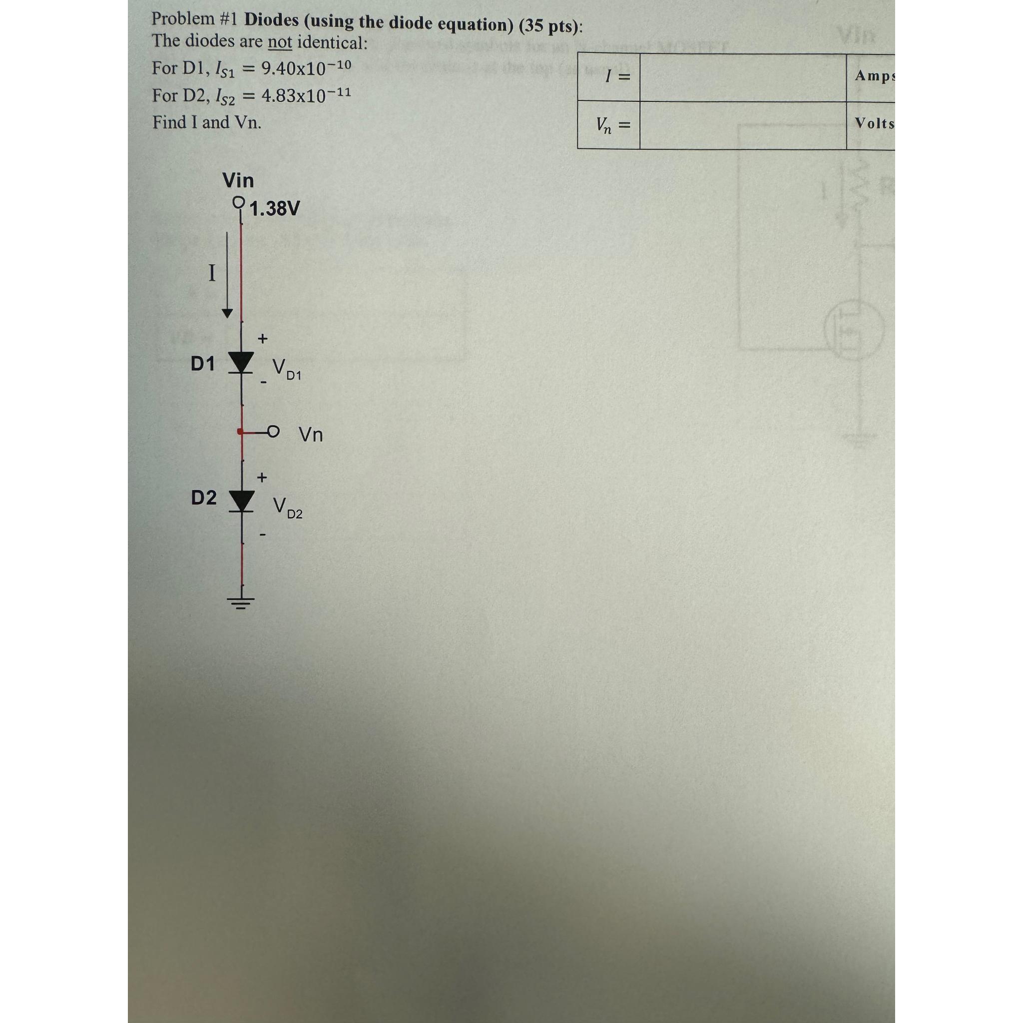 Solved Problem #1 ﻿Diodes (using The Diode Equation) (35 | Chegg.com