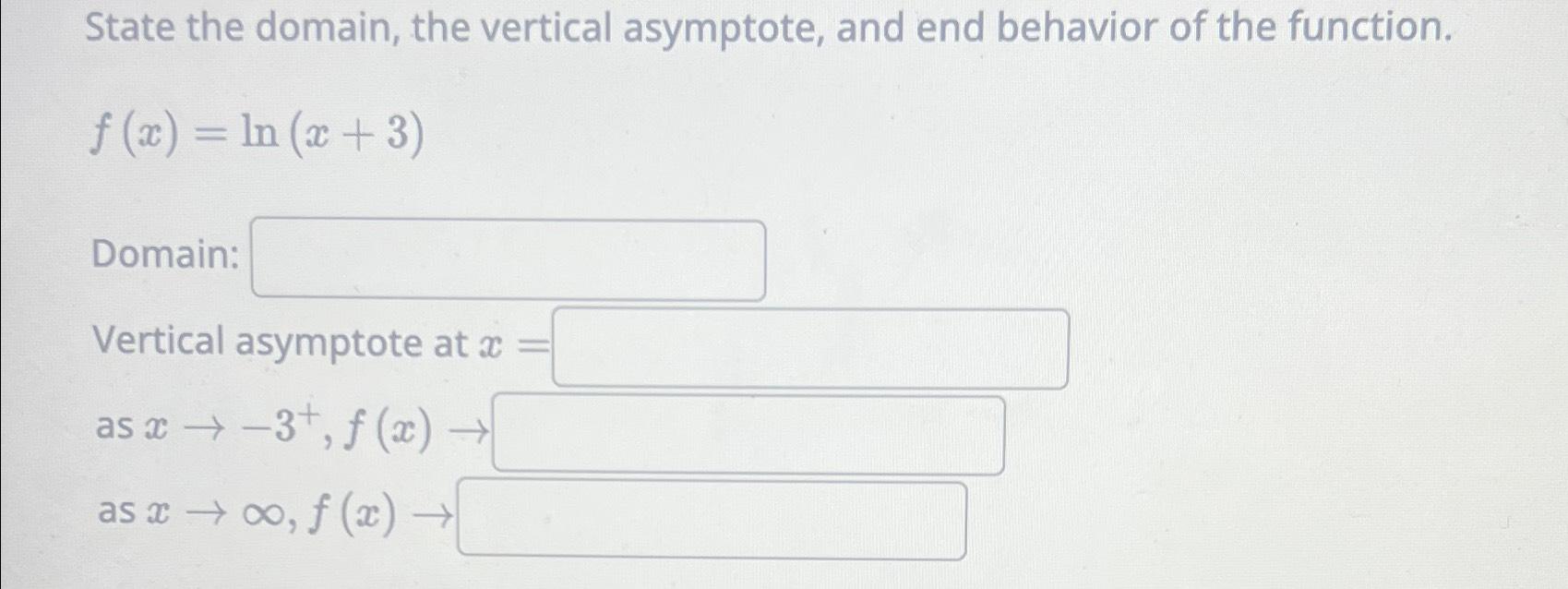 Solved State The Domain The Vertical Asymptote And End